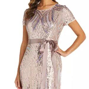 R & M Richards Women's Sequin Embellished Short-Sleeve Gown